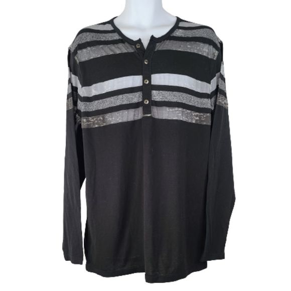 Retrofit XL Henley Shirt Black Gray Long Sleeve Sheer Pullover Button Down - Picture 1 of 7